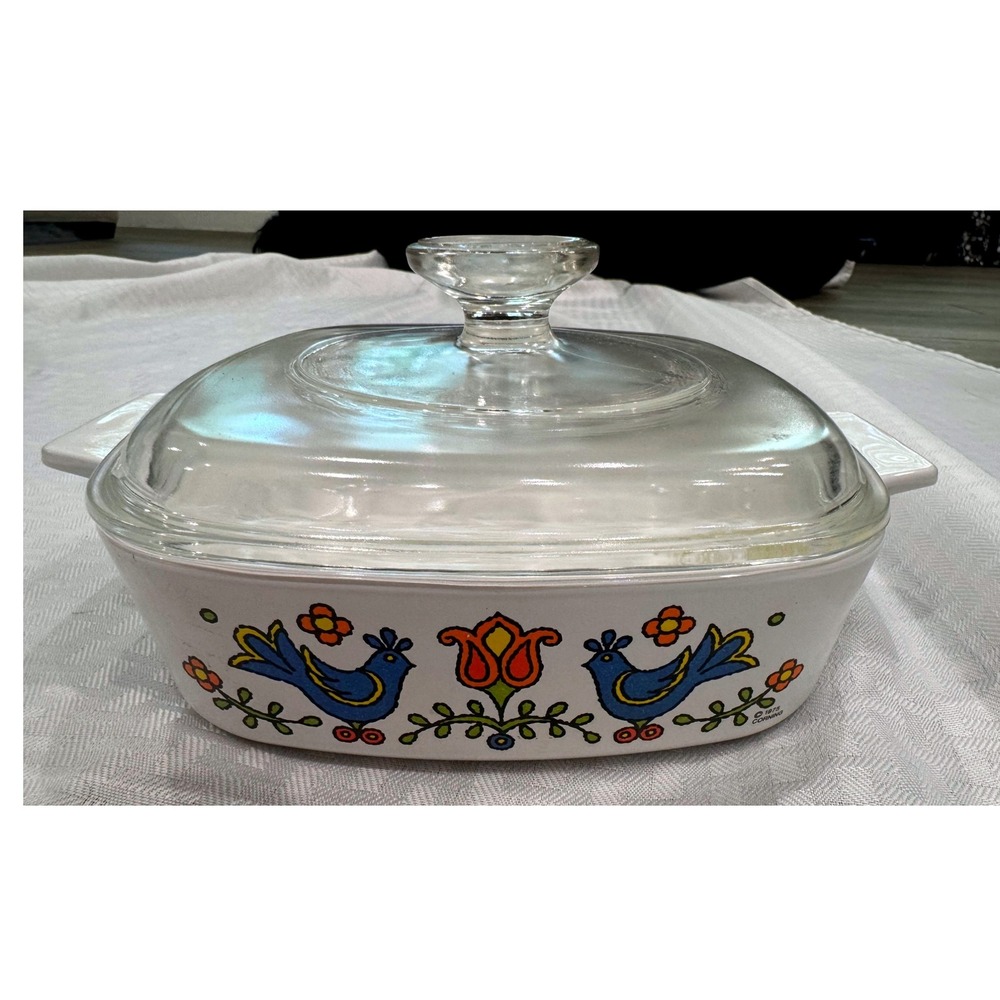 Vintage 1975 Corning Ware Country Festival A-1-B 1 Qt Casserole Pyrex Lid MCM